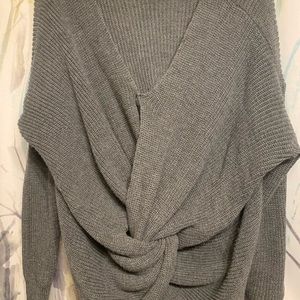 Grey tie in front sweater